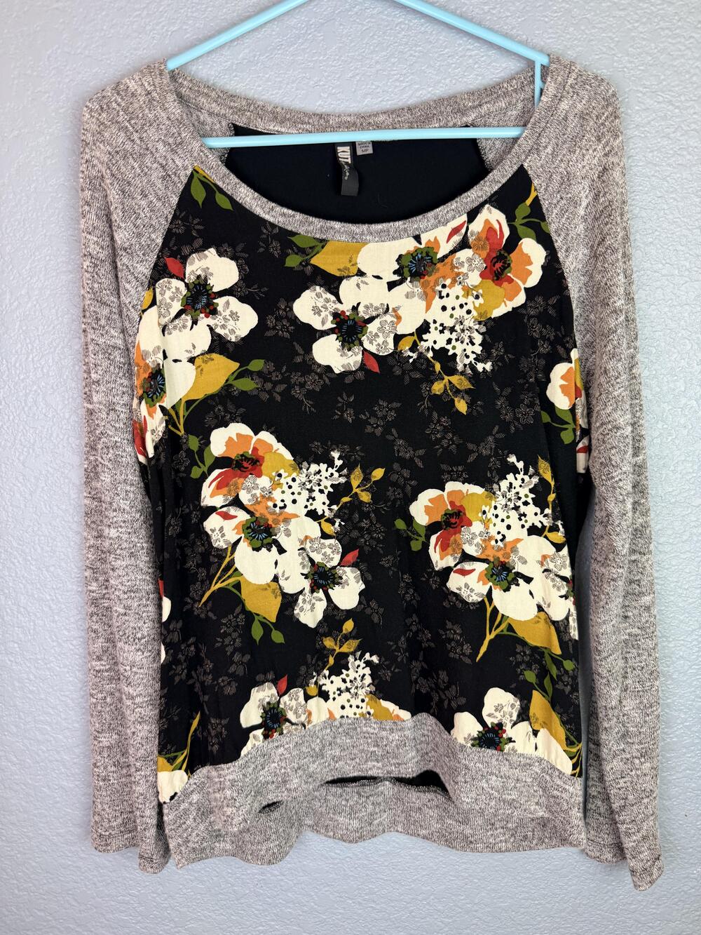 KUT From The Kloth Blouse Womens MP Multicolor Floral Raglan Sleeve Knit Top